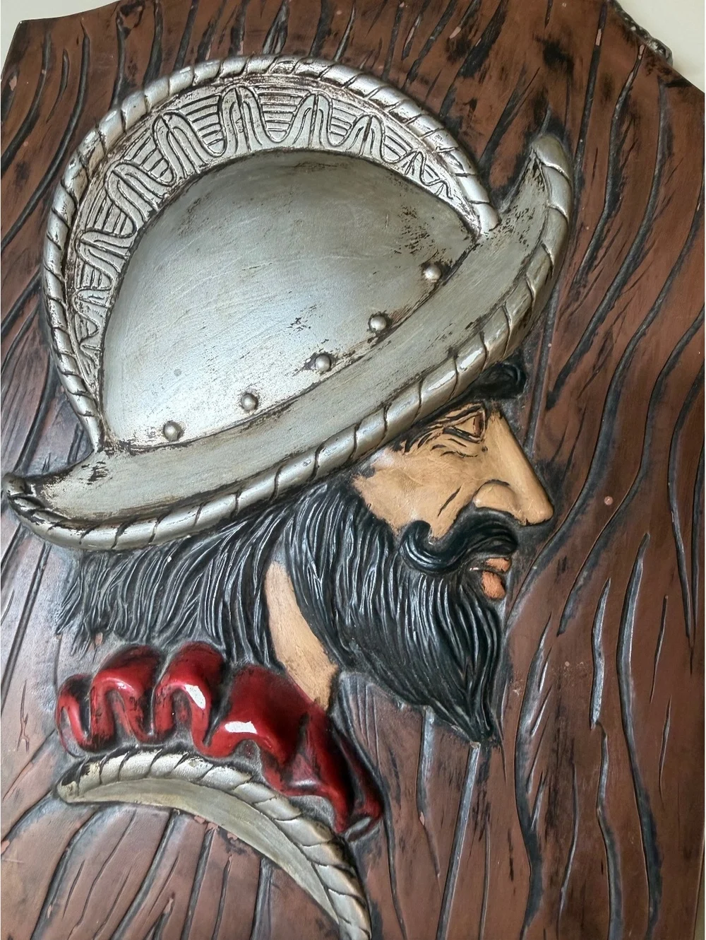 Vintage Pair of Decorative Plaques with Bearded Man in Helmet Design